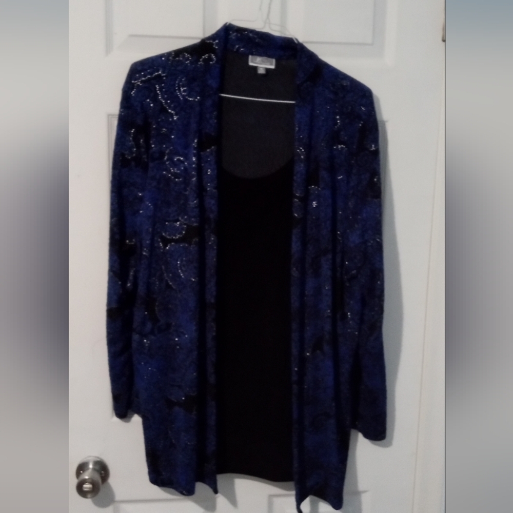 JM Collection Navy and Black Cardigan With Built In Top